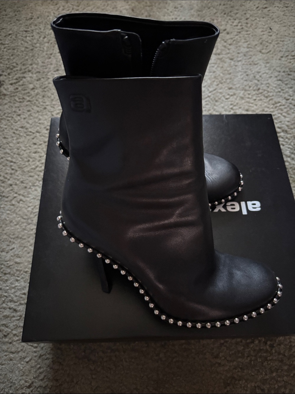 Alexander Wang Black Leather Stud-Trim Ankle Boots